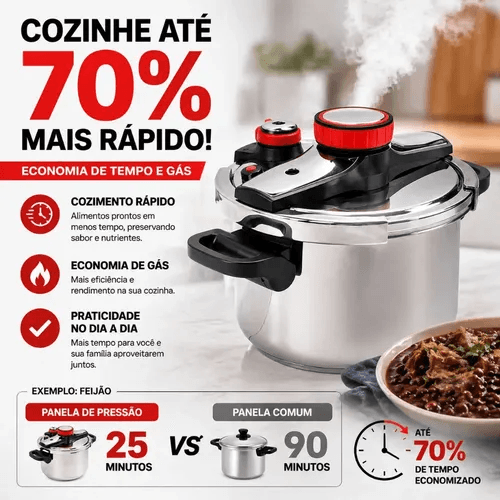 Panela De Pressão Indução E Gás De Aço Inoxidável 5 Litros