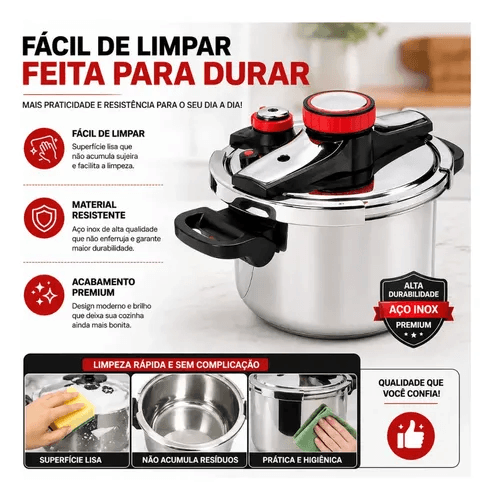 Panela De Pressão Indução E Gás De Aço Inoxidável 5 Litros
